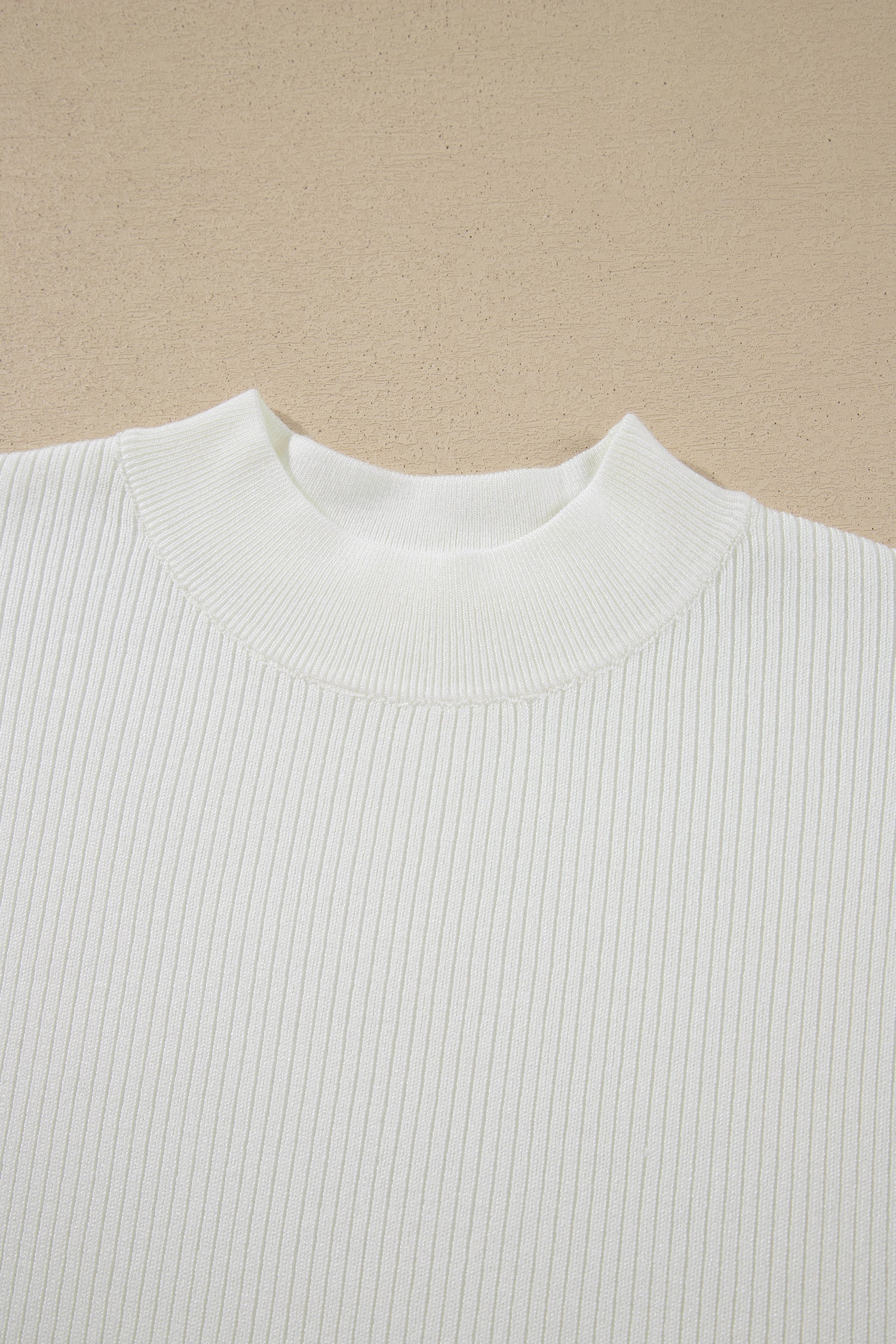 Solid Ribbed Knit Mock Neck Short Sleeve Top