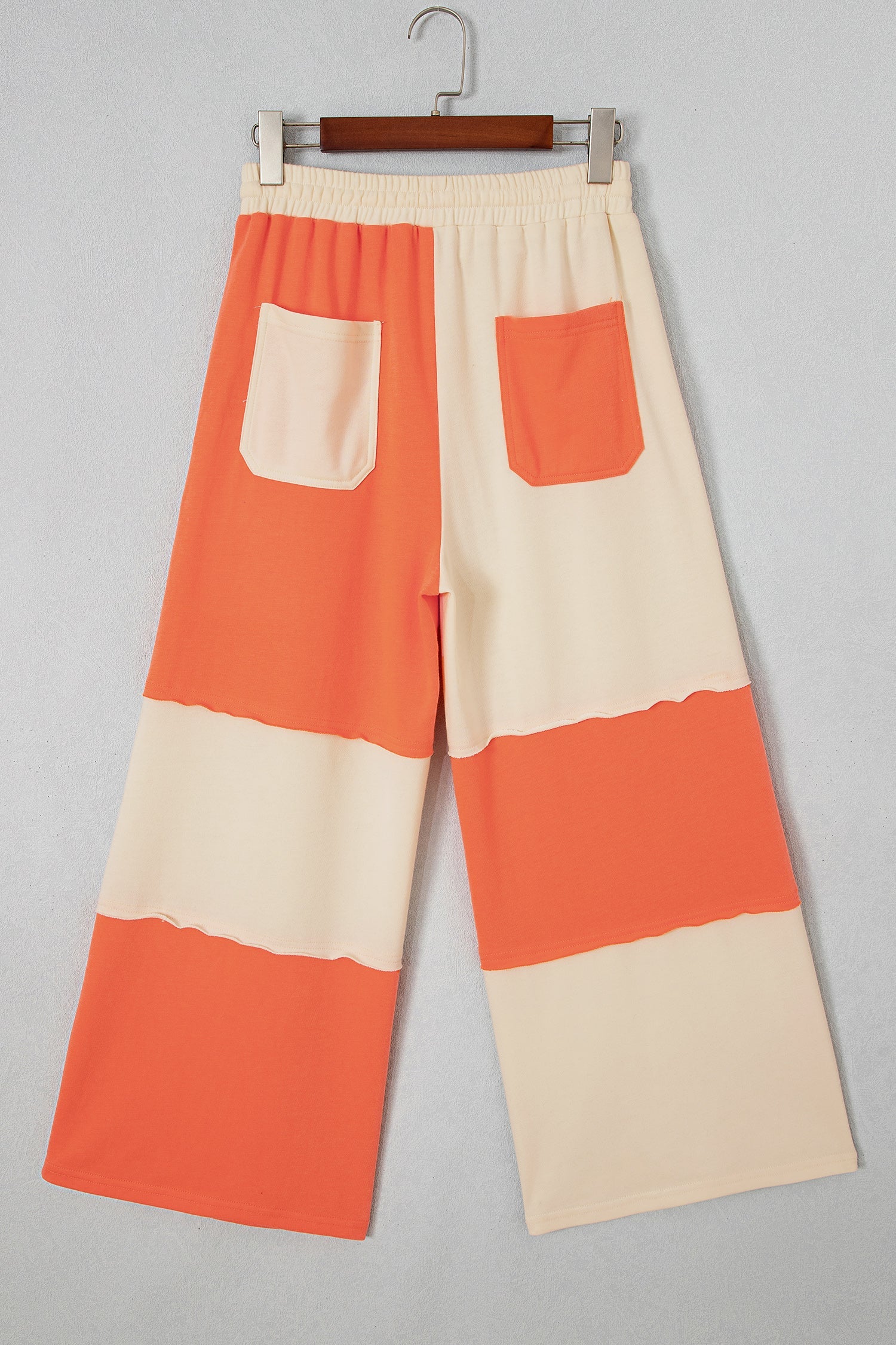 Colorblock Raw Seam Wide Leg Ankle Length Pants