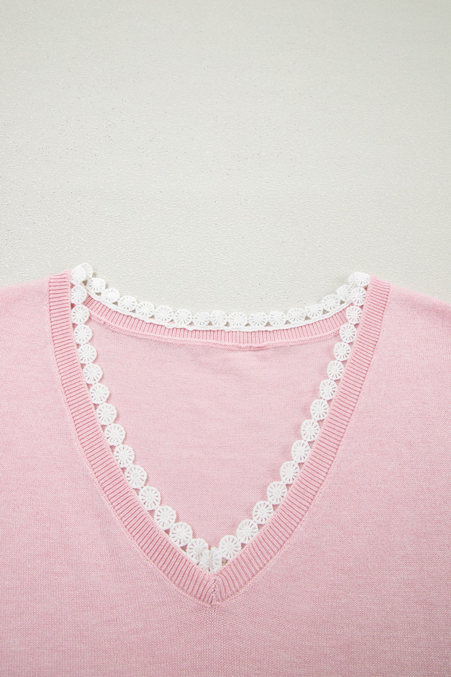 Lacy V-Neckline Short Sleeve Sweater