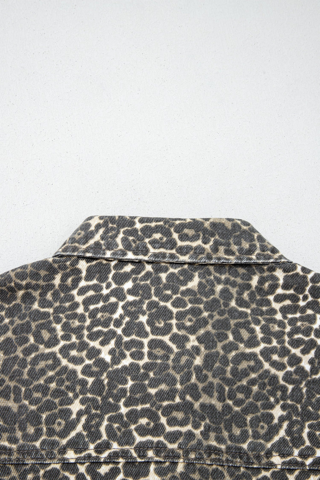 Leopard Denim Short Sleeve Button Up Cropped Shirt