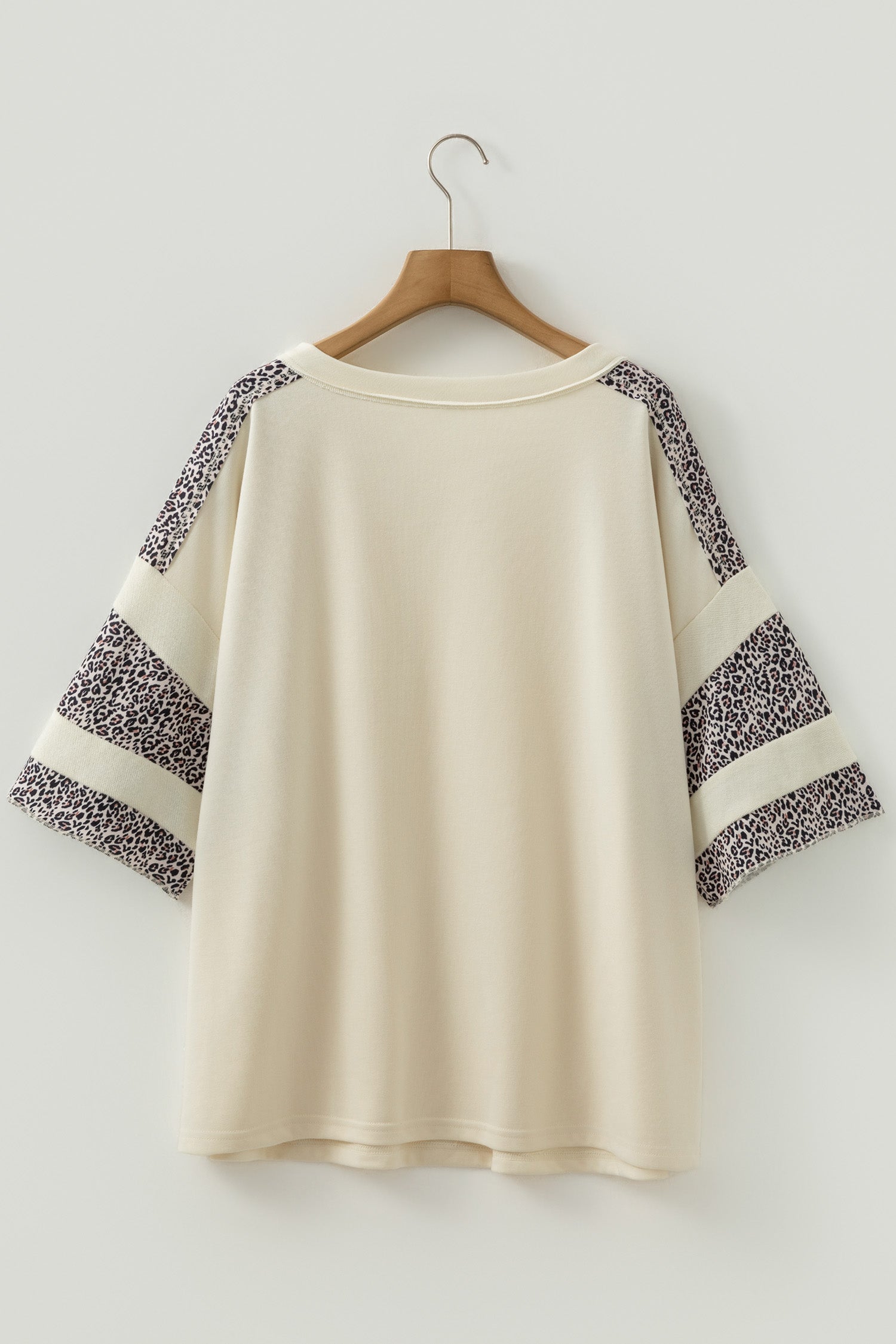 Plus Size Leopard Patchwork V-Neck Short Sleeve Top