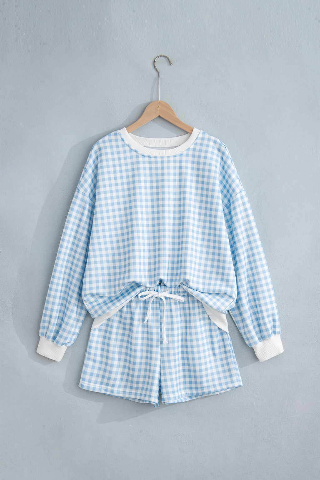 Gingham Contrast Trim Pullover Top & Shorts Set