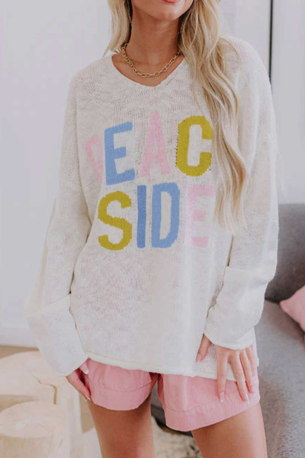 Beach Side V-Neck Lightweight Knit Tunic Sweater