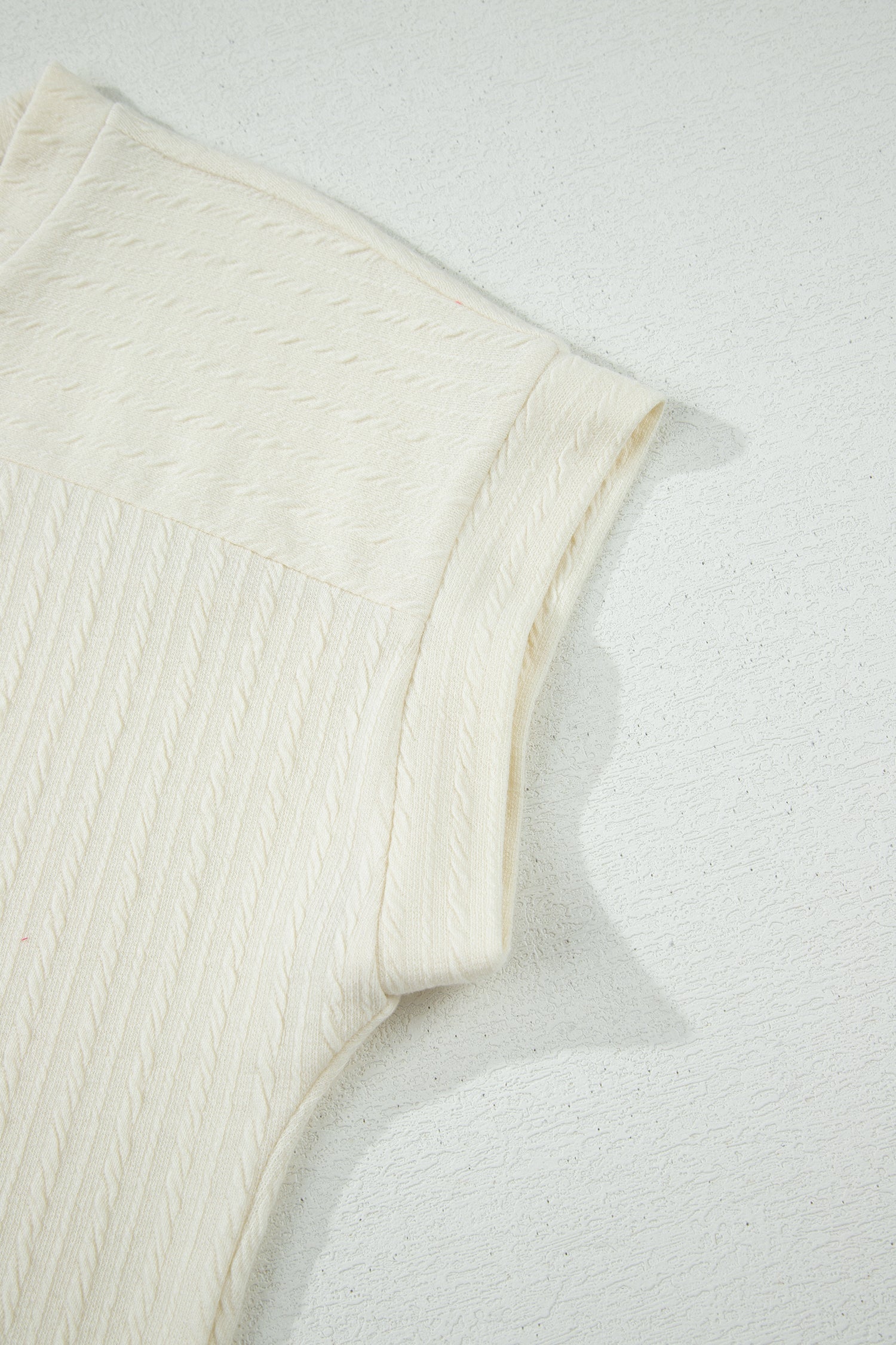 Cable Knit Textured V-Neck Short Sleeve T-Shirt