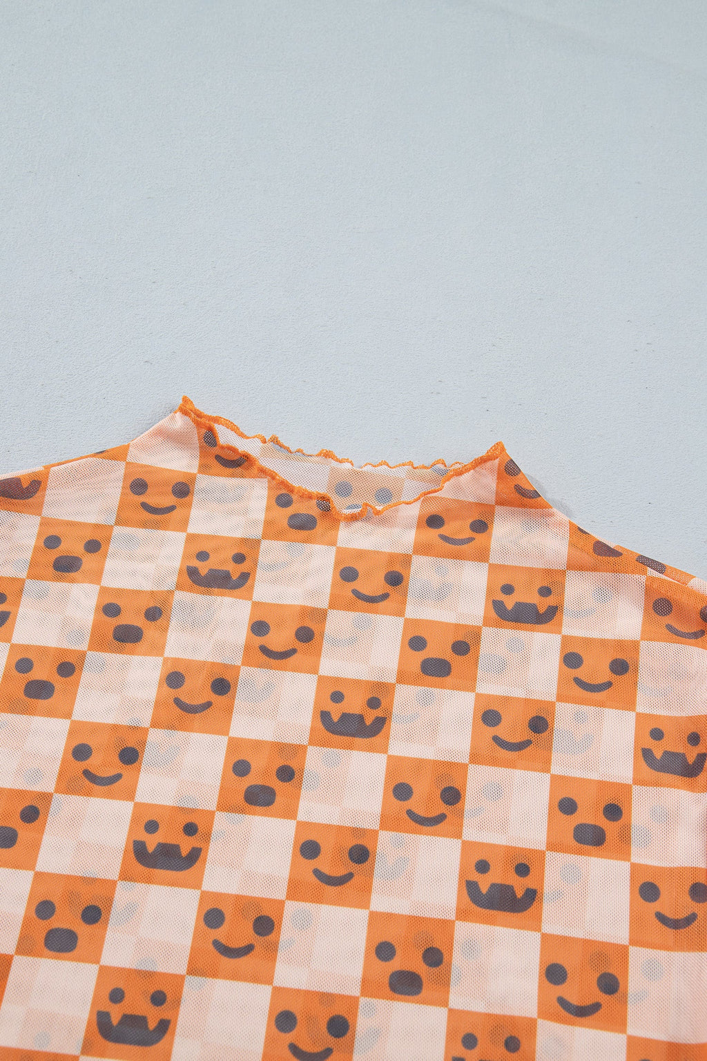Halloween Checker Mock Neck Long Sleeve Blouse