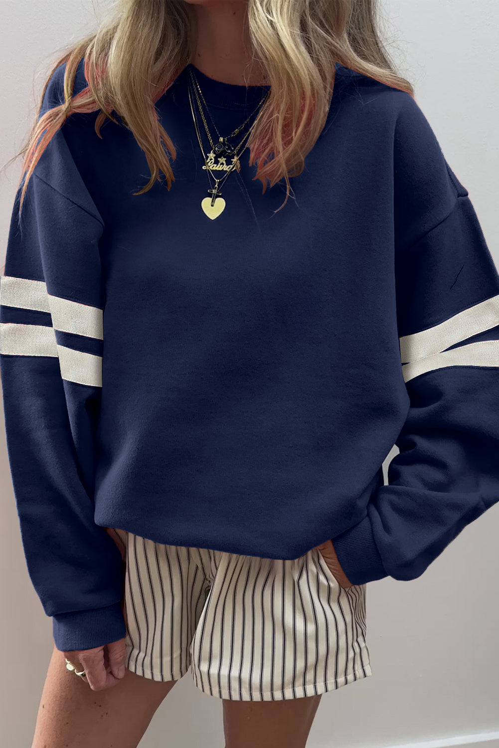 Varsity Stripe Detail Drop Shoulder Oversized Sweatshirt