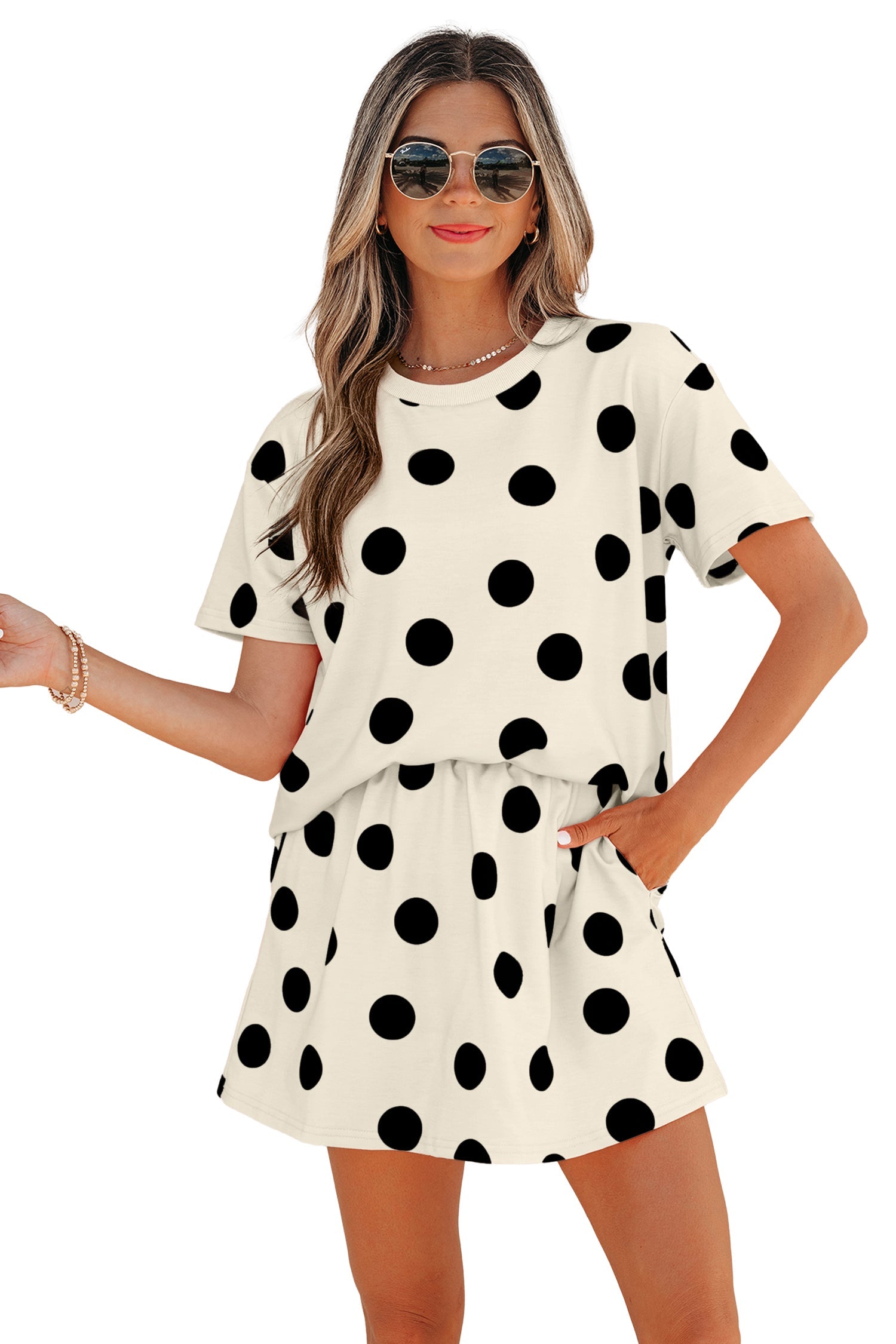 Polka Dot Short Sleeve Top & Mini Skort Set