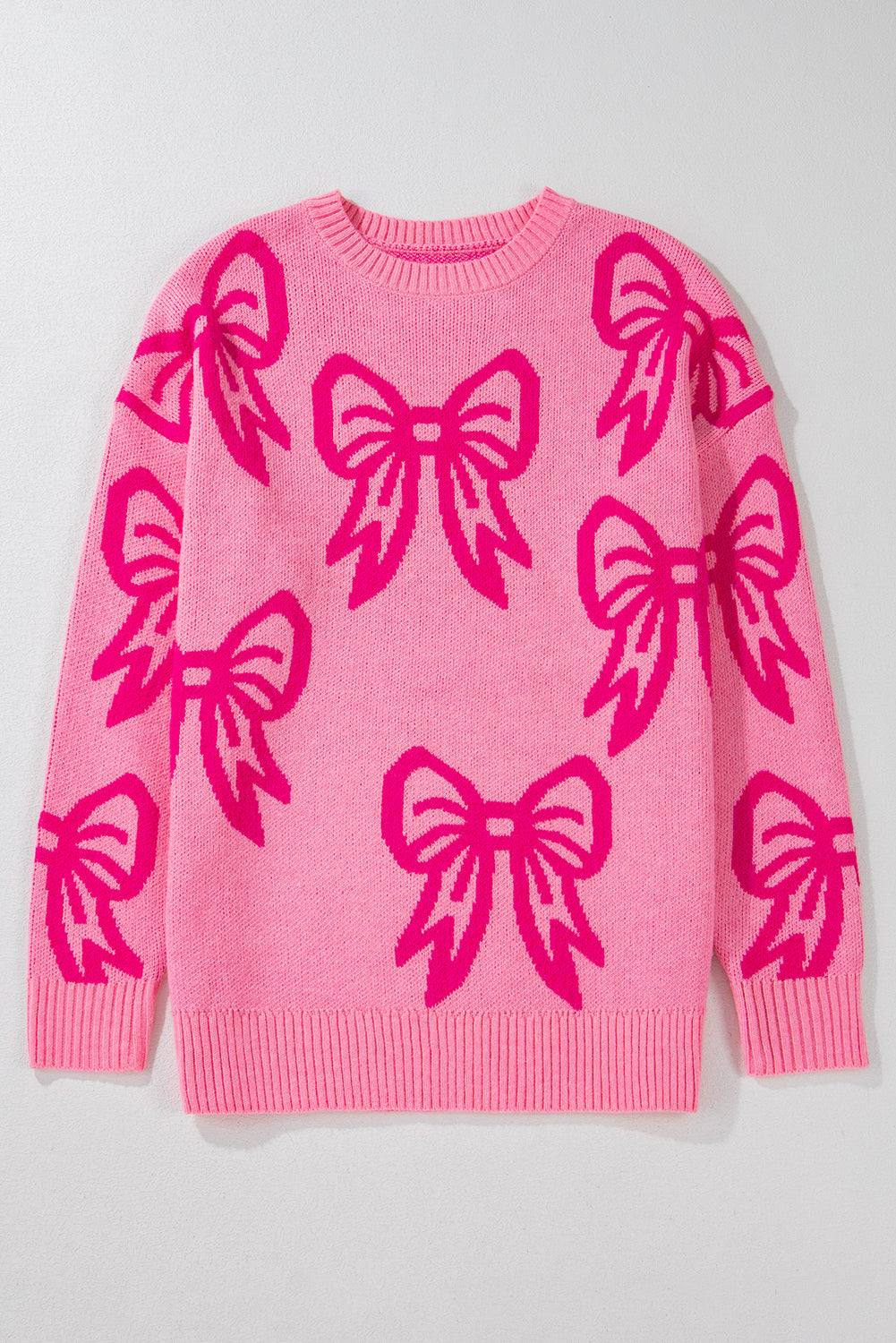 Bow Drop Shoulder Long Sleeve Sweater