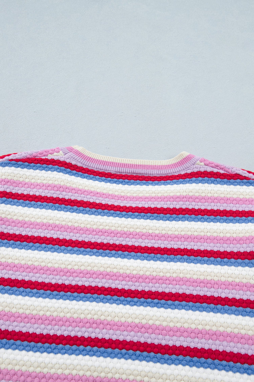 Stripe Textured Knit Short Sleeve Sweater