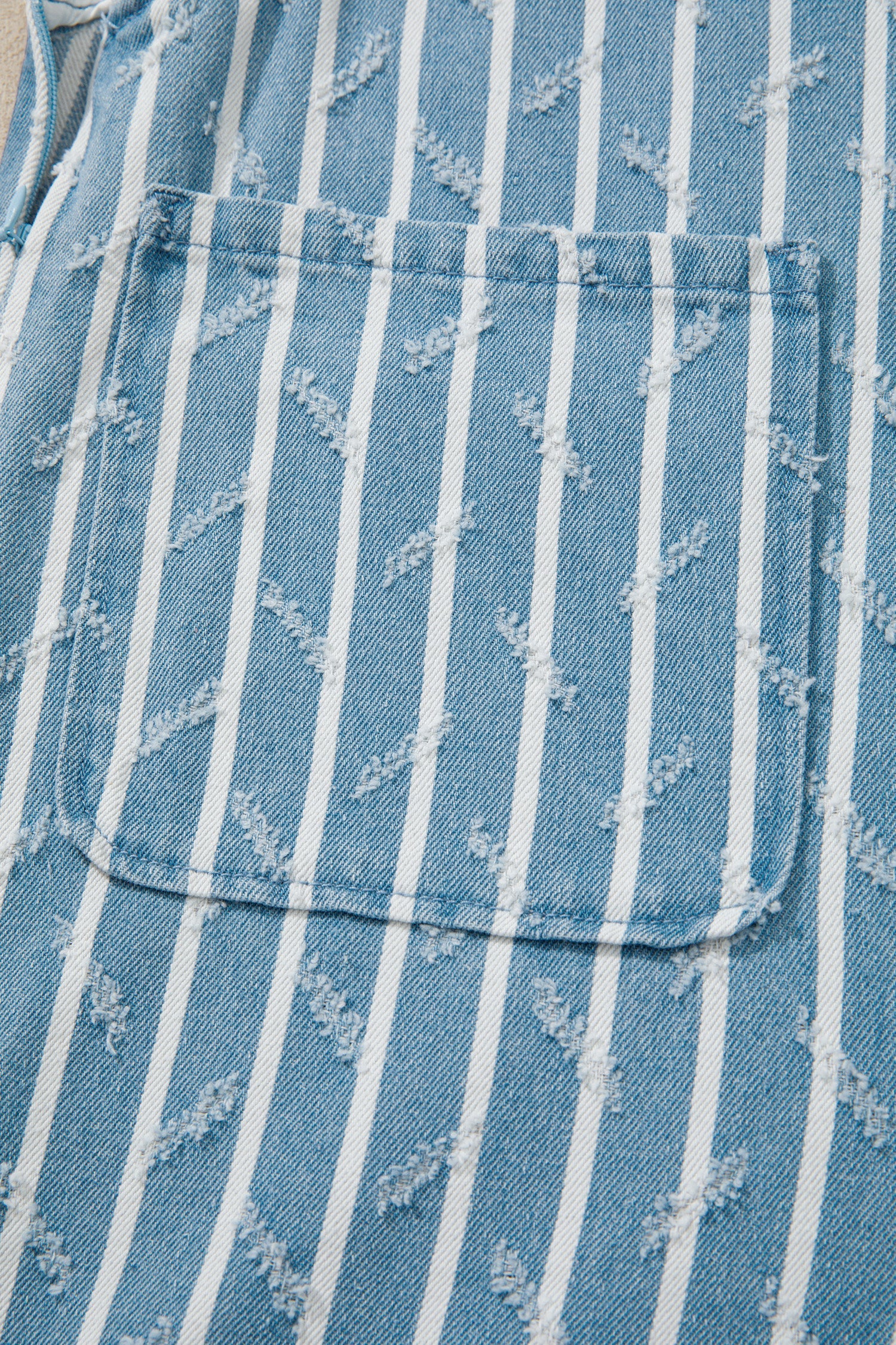 Stripe Distressed Denim Ruffle Wide Leg Overalls