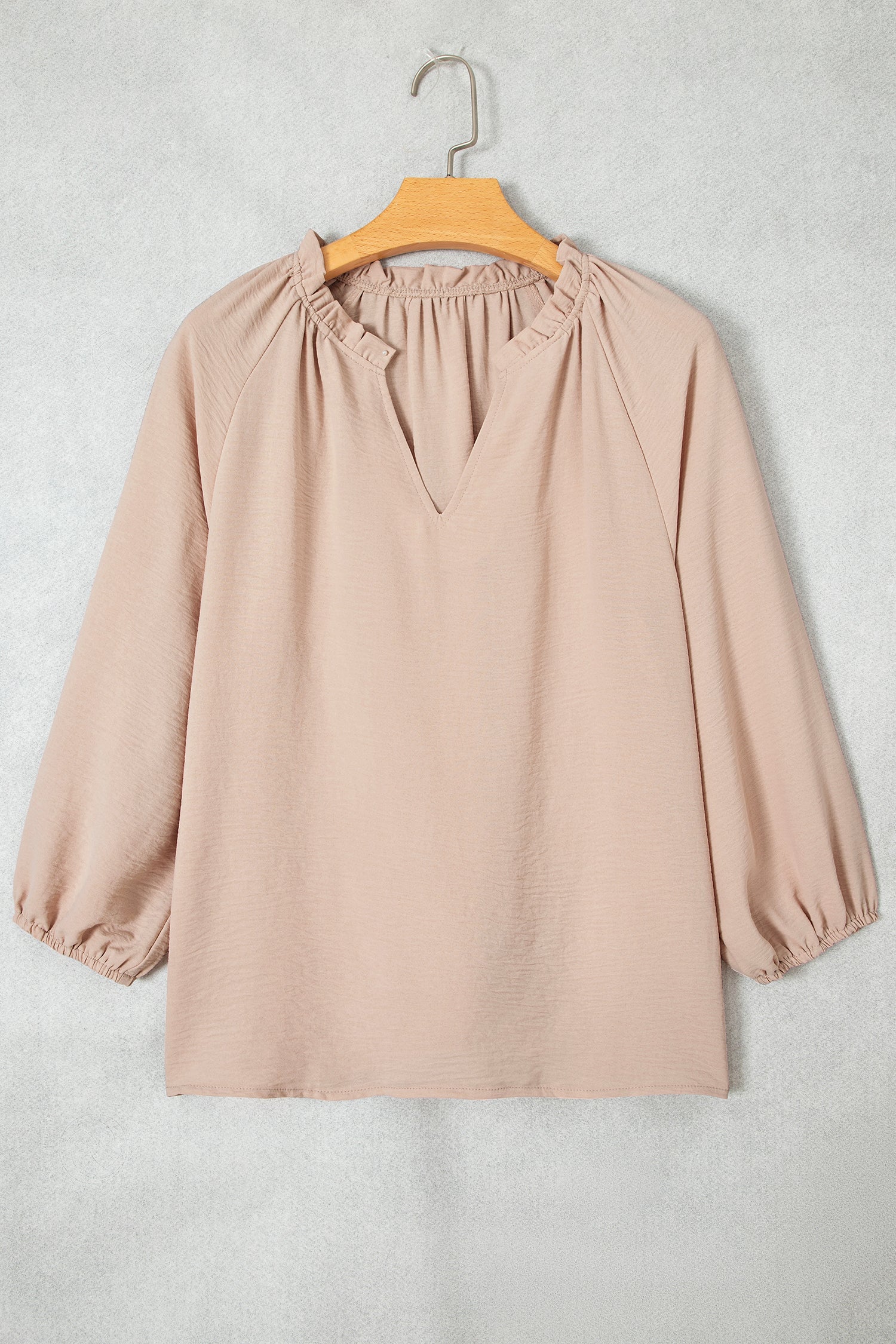 Solid Gathered Cuff 3/4 Sleeve V-Neck Blouse