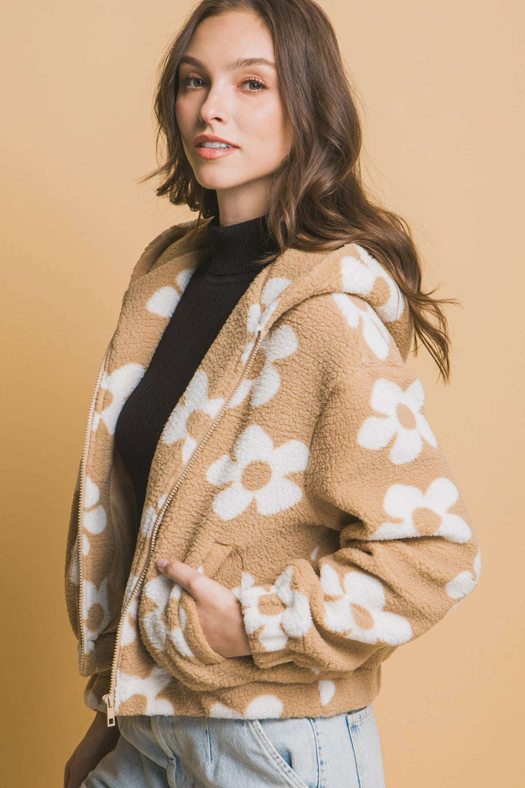 ',,,._ Faux fur Jacket: CAMEL-173616 / S