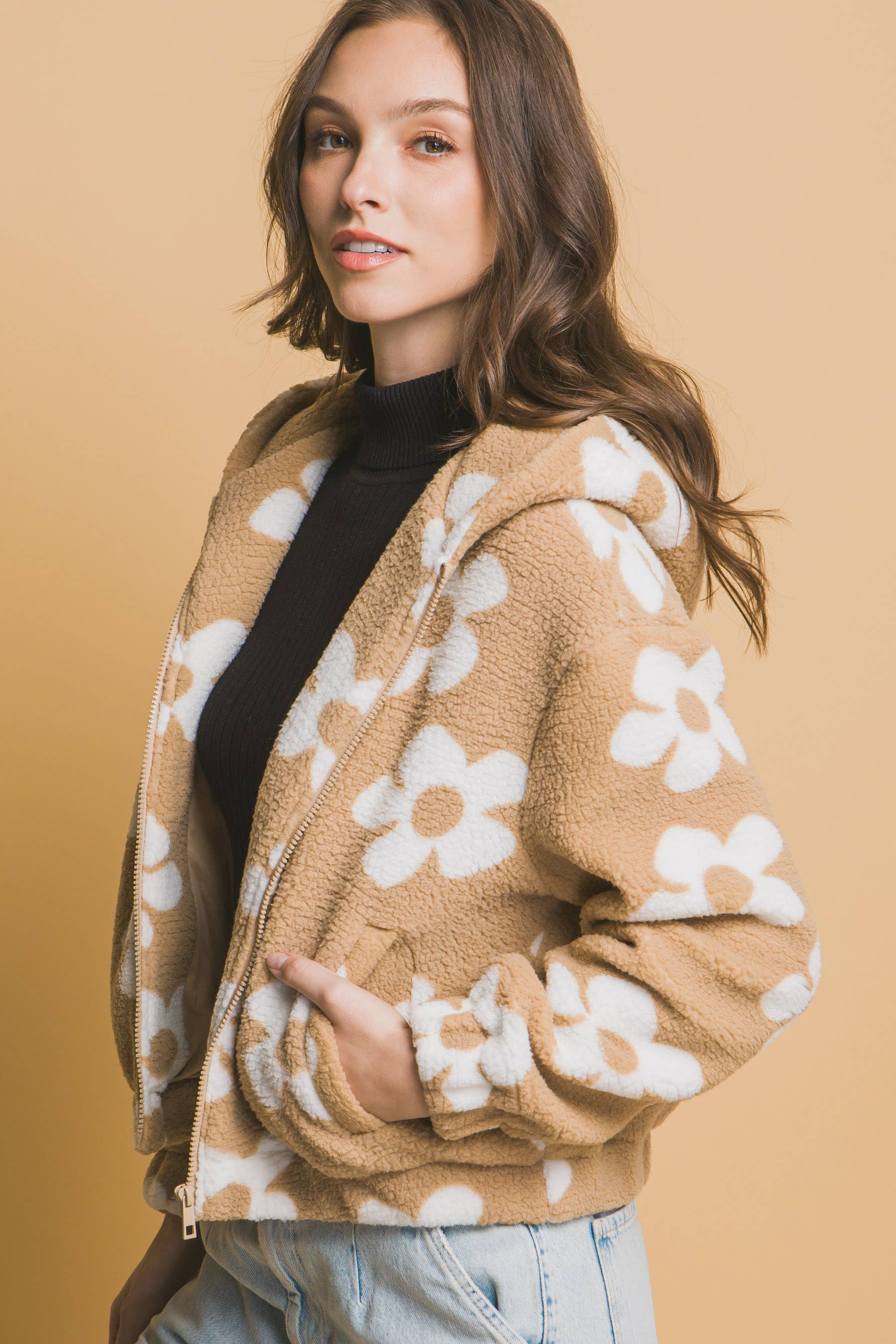 ',,,._ Faux fur Jacket: CAMEL-173616 / S