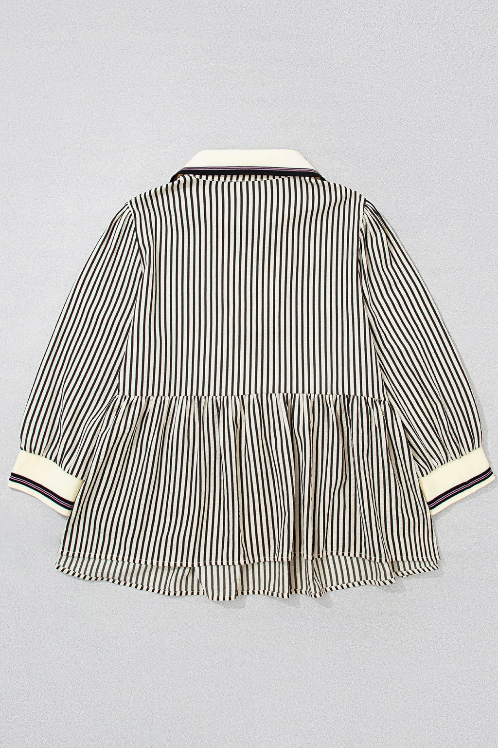 Plus Size Stripe Patchwork Collared V-Neck Peplum Blouse