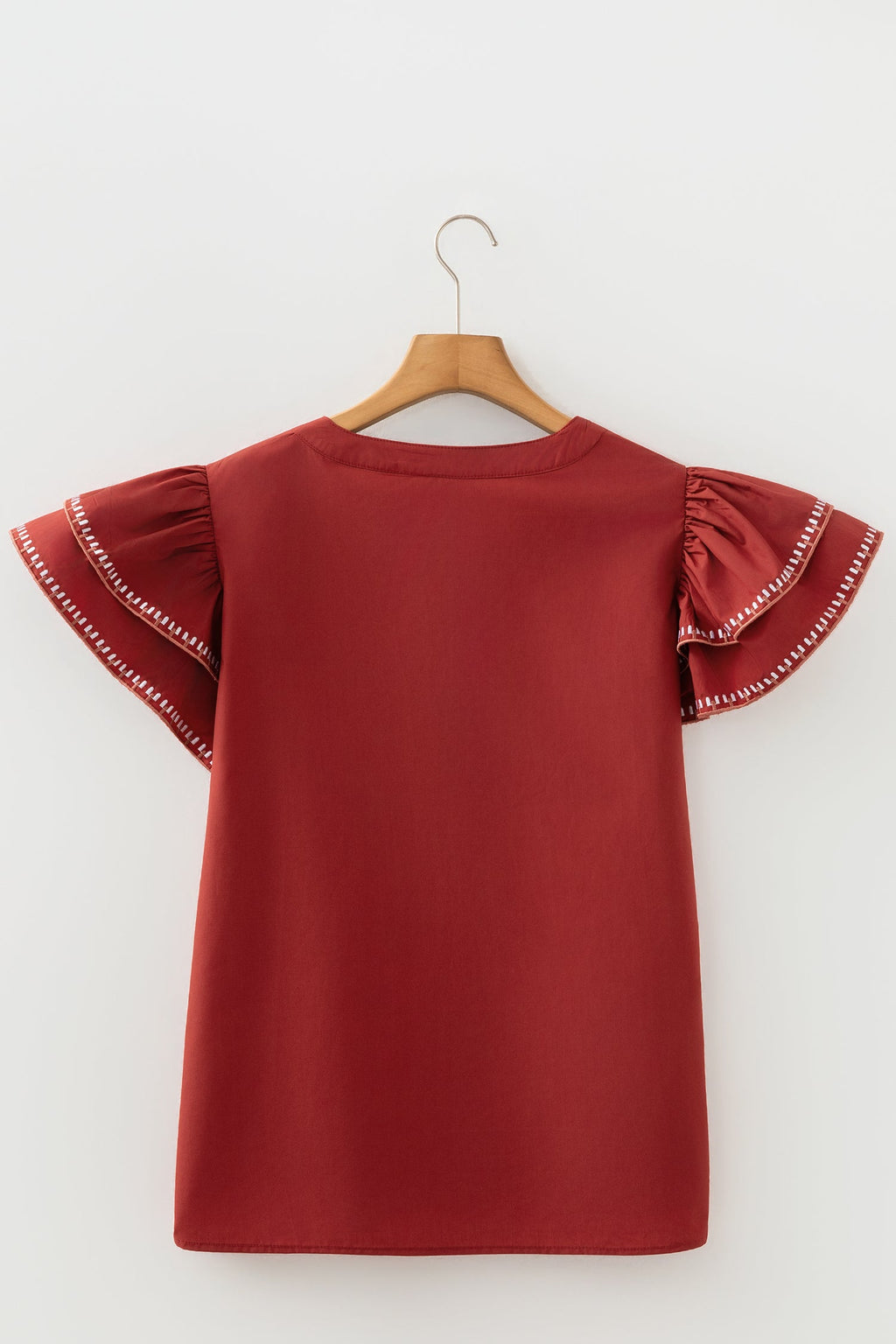 Contrast Trim Flutter Sleeve V-Neck Blouse