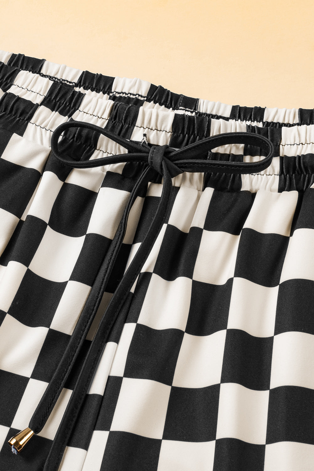 Checker Drawstring Elastic Waist Shorts