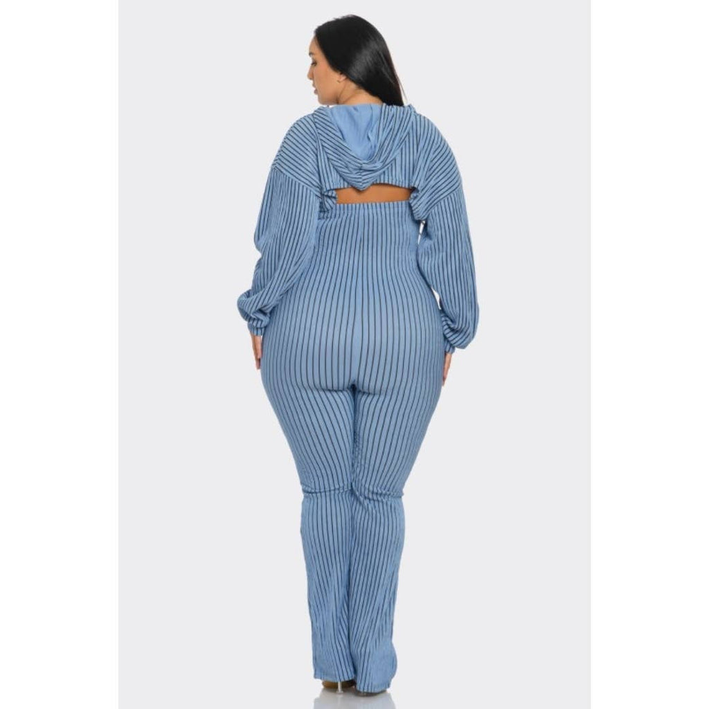 Plus Size 2 piece Strapless Jumpsuit Hoodie: Blue / 1X