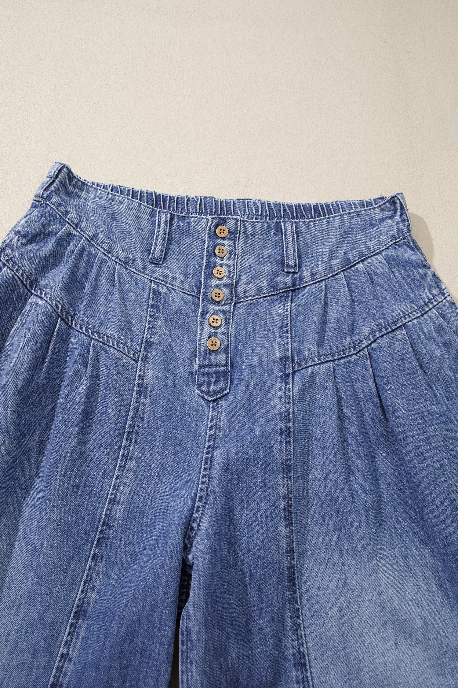 Denim Pleated High Rise Cropped Wide Leg Pants