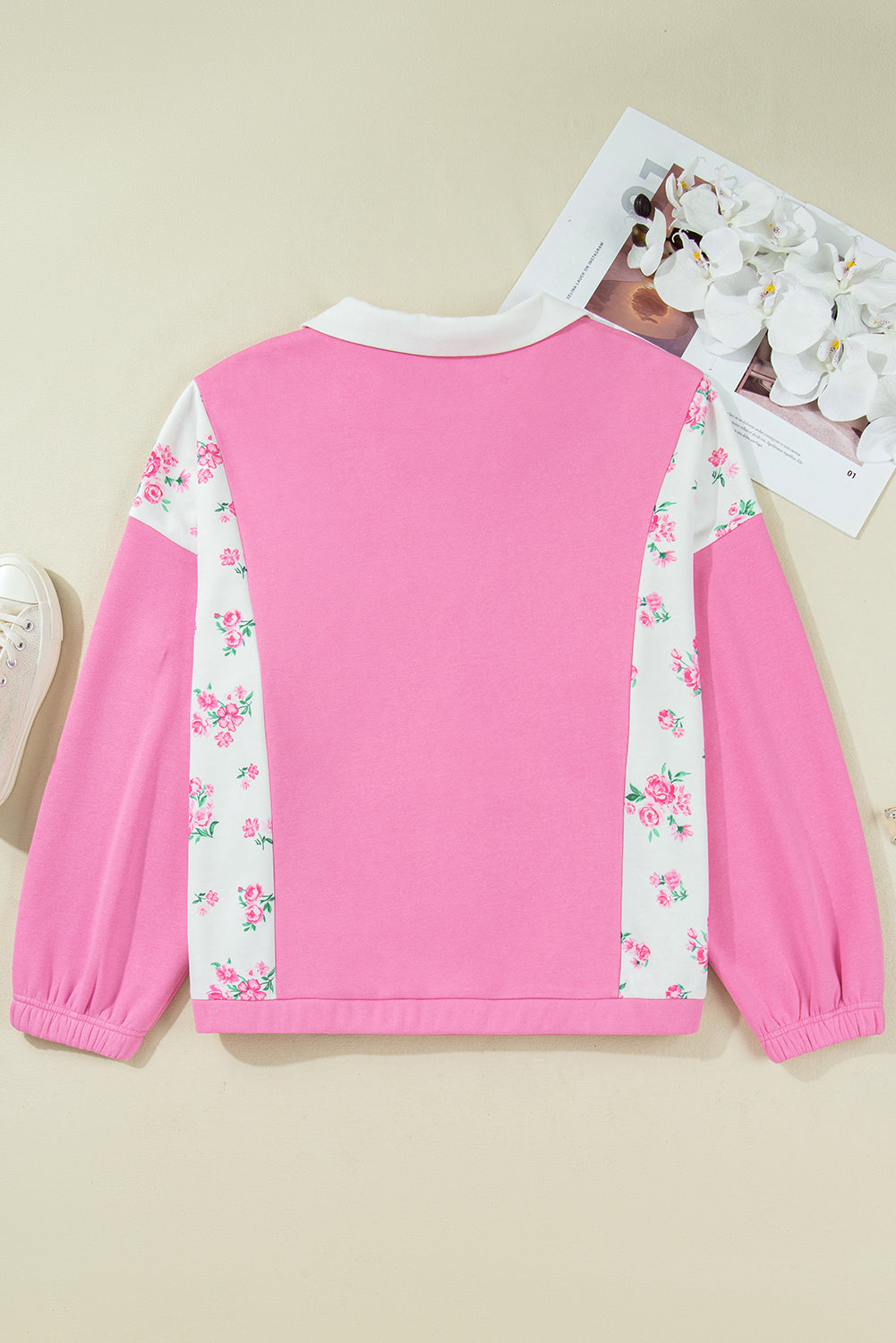 Plus Size Floral Patchwork Elastic Cuff Top