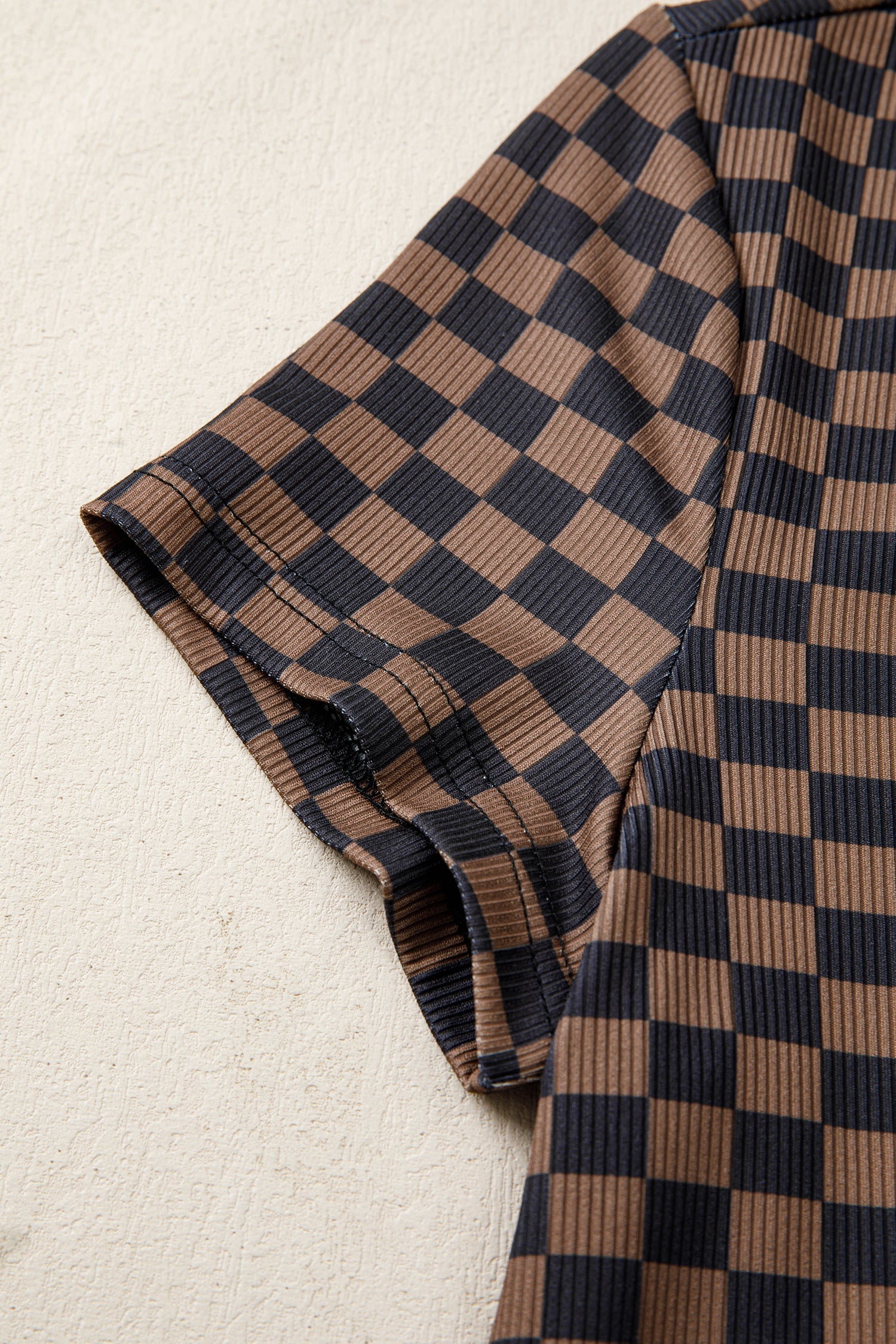 Checker Ribbed Knit Short Sleeve T-Shirt