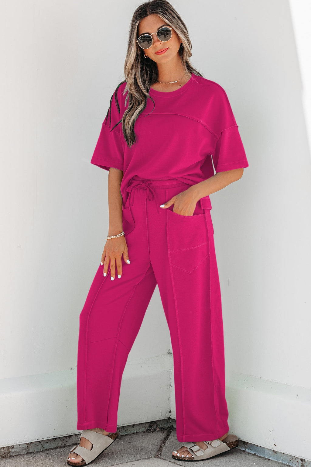 Solid Drop Shoulder Boxy Tee & Barrel Pants Set