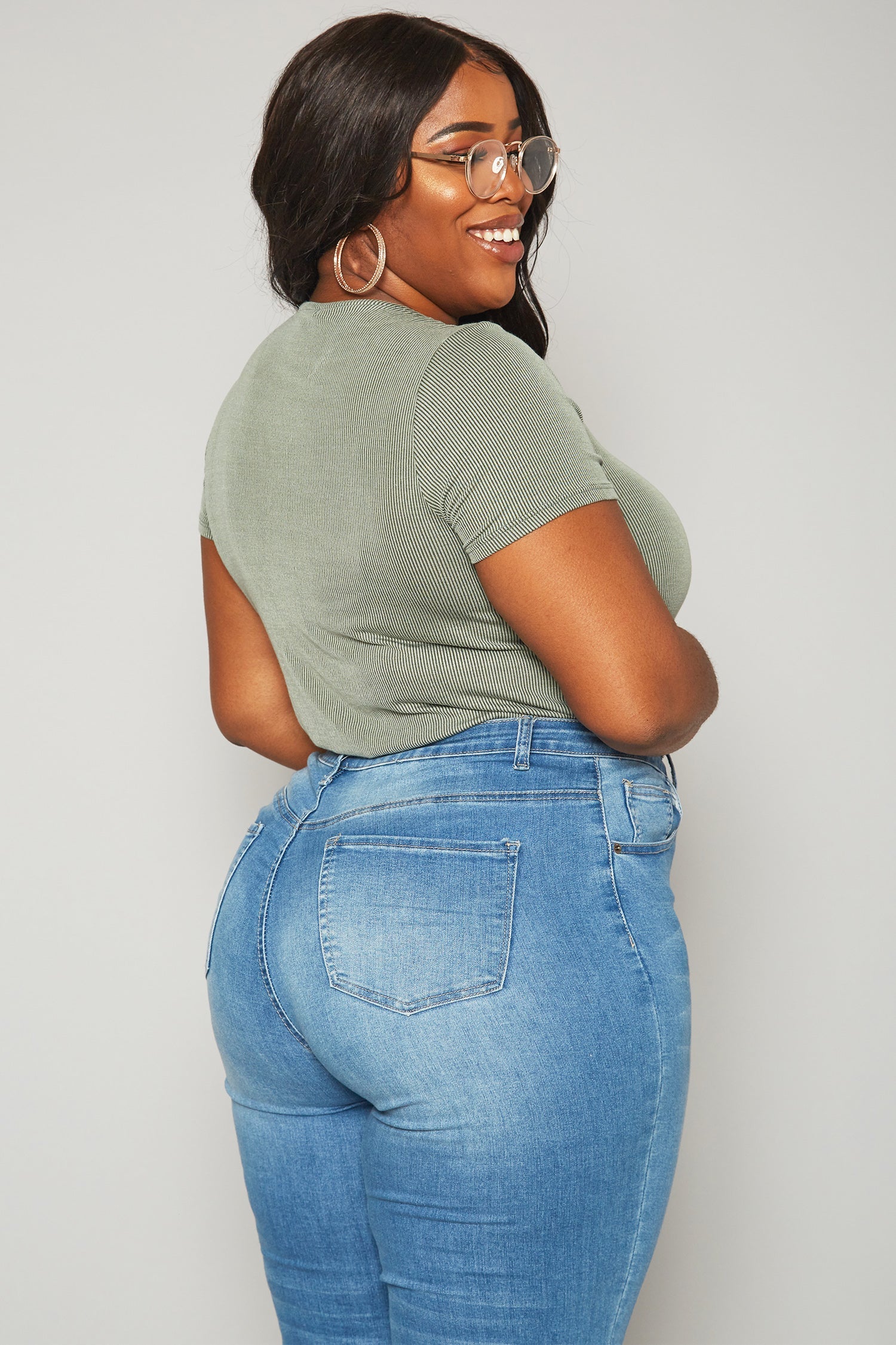 Plus Size Women's Ribbed V Neck Short Sleeve Bodysuit