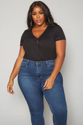 Plus Size Women's Ribbed V Neck Short Sleeve Bodysuit