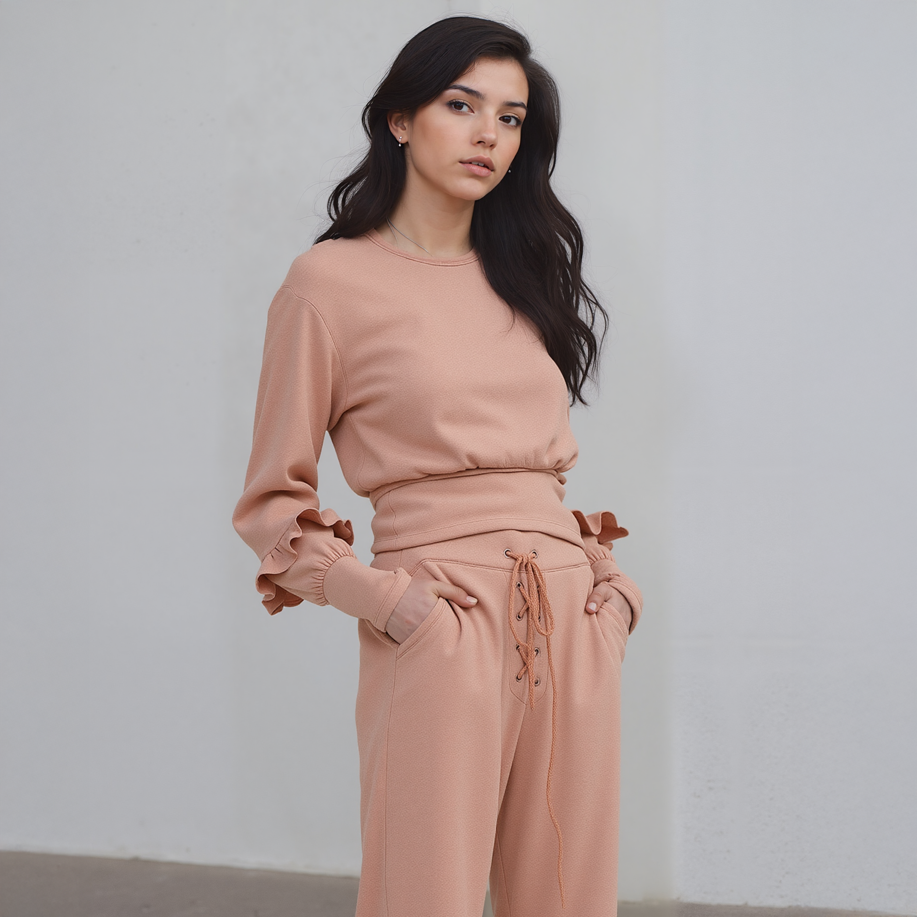 Women's Crewneck Ruffle Sleeve Peplum Sweatshirt