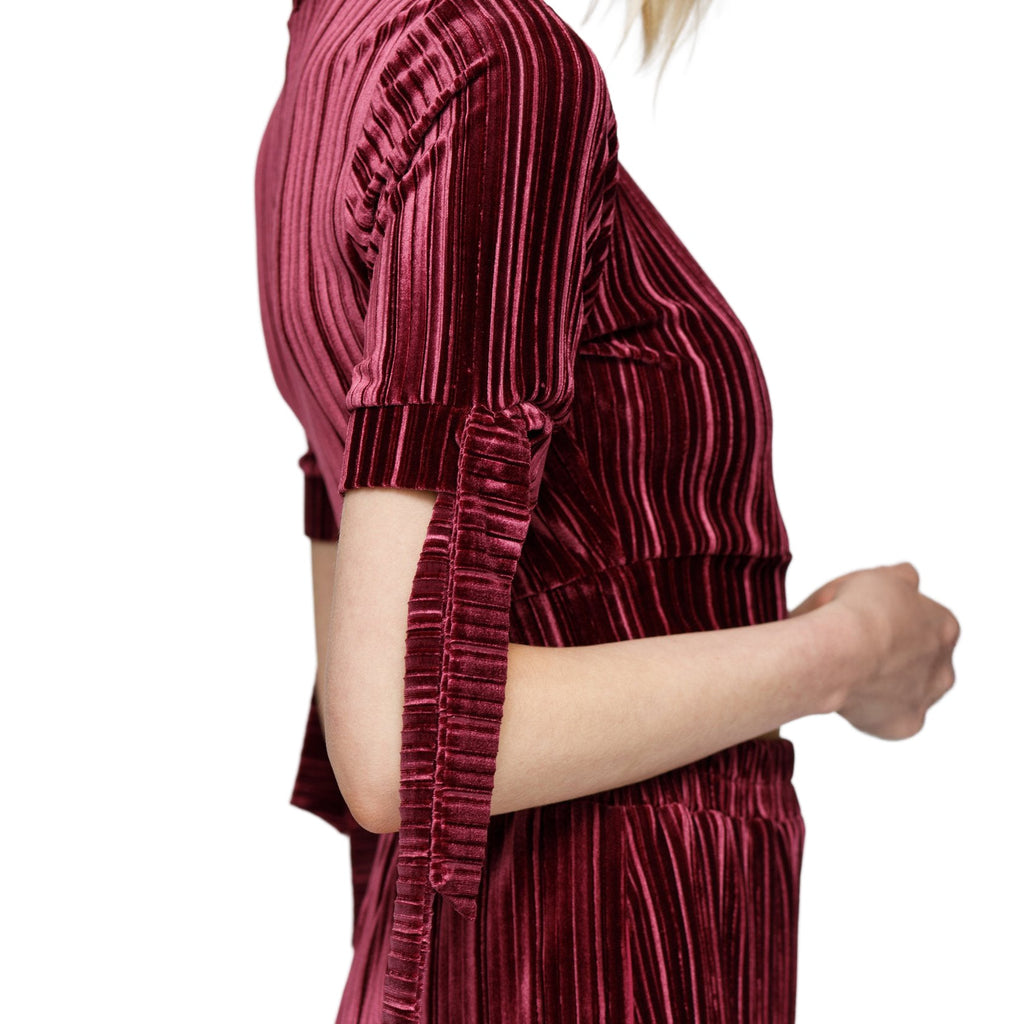 Women's Mock-Neck Velvet Crop Top In Mulberry
