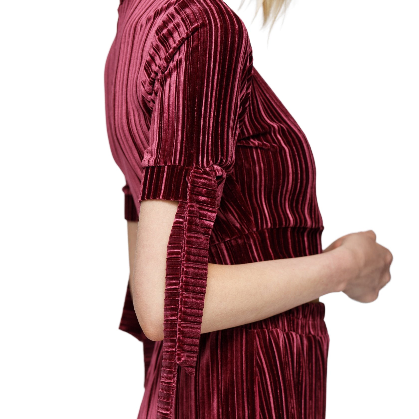 Women's Mock-Neck Velvet Crop Top In Mulberry