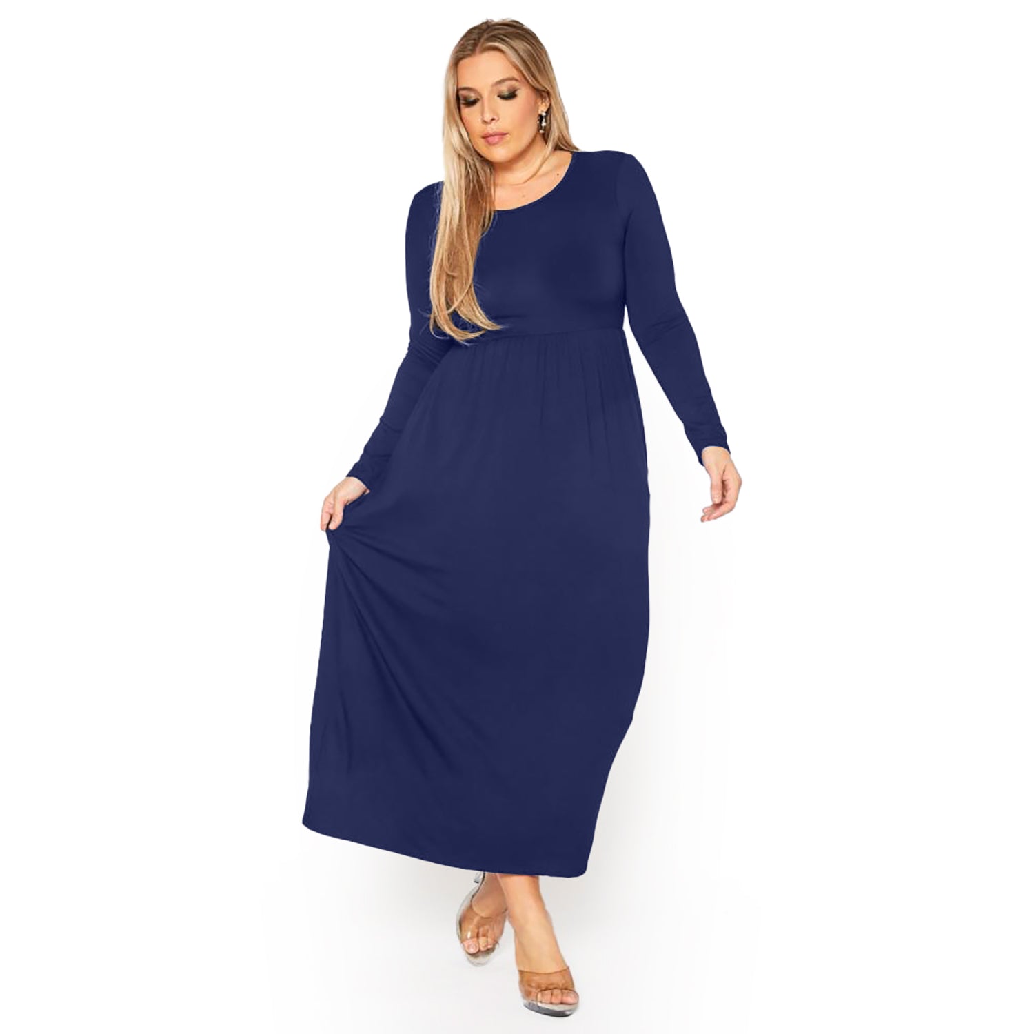 Plus Size Women's Basic Long Sleeve Maxi Dress