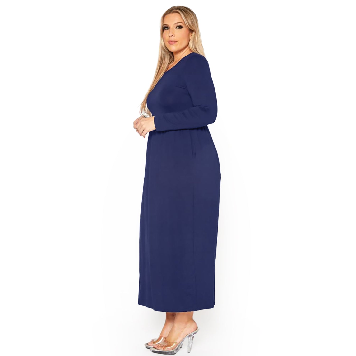 Plus Size Women's Basic Long Sleeve Maxi Dress