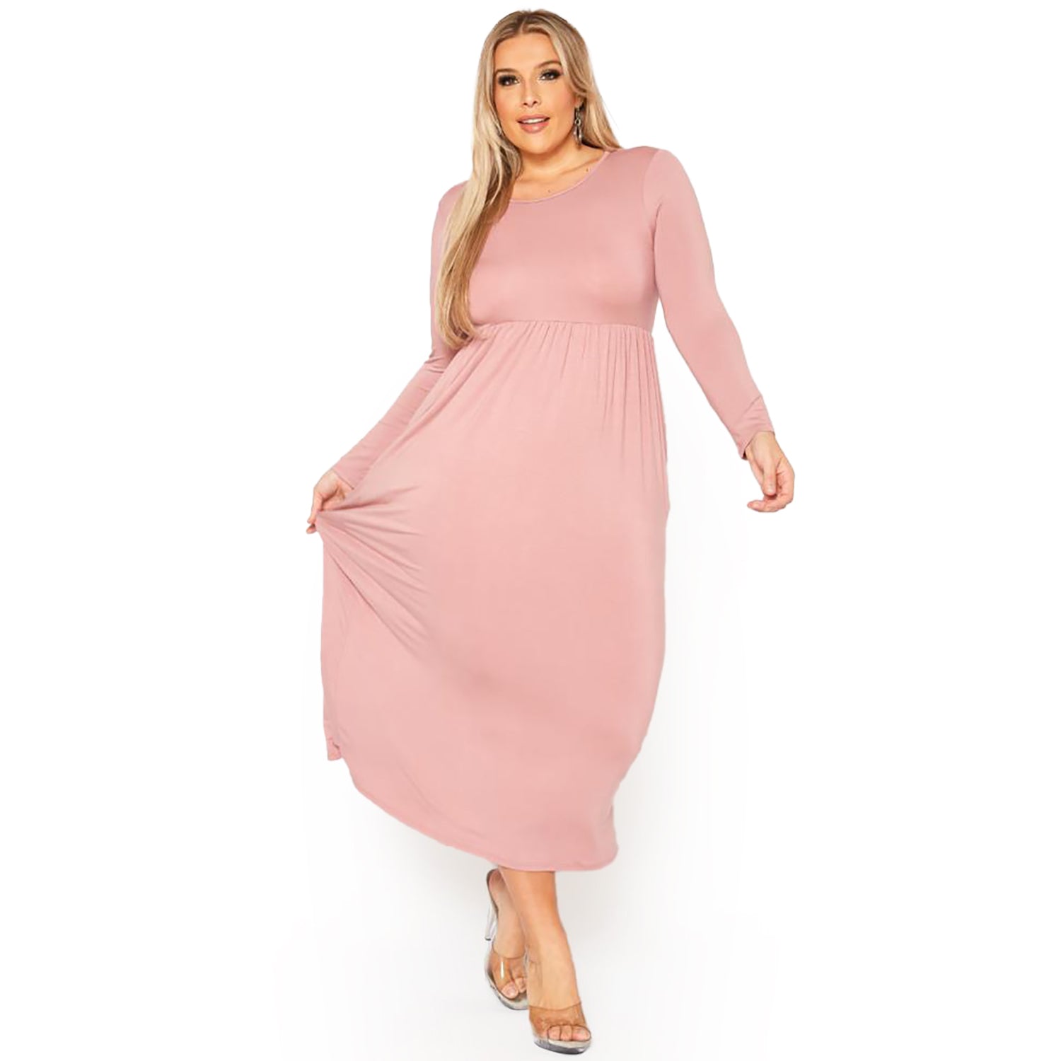 Plus Size Women's Basic Long Sleeve Maxi Dress