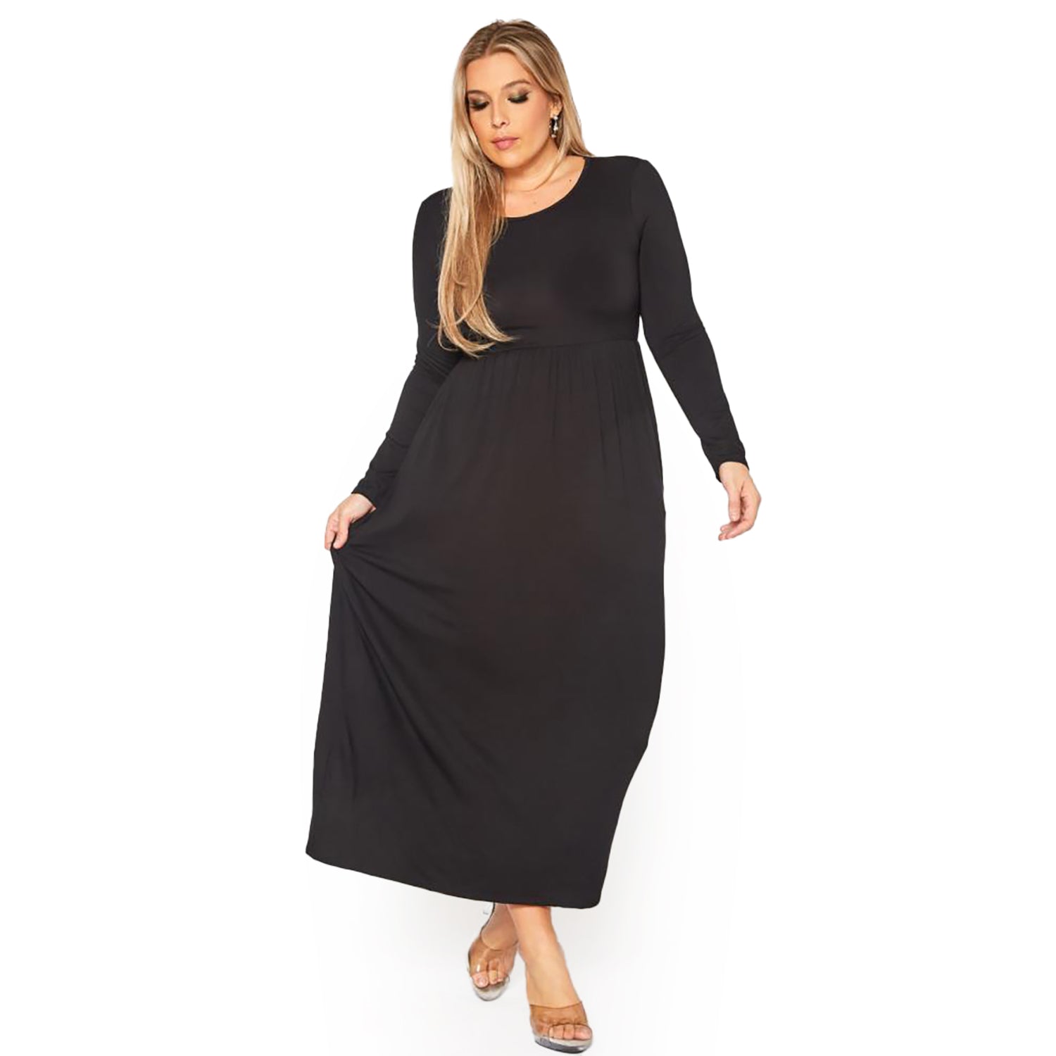 Plus Size Women's Basic Long Sleeve Maxi Dress