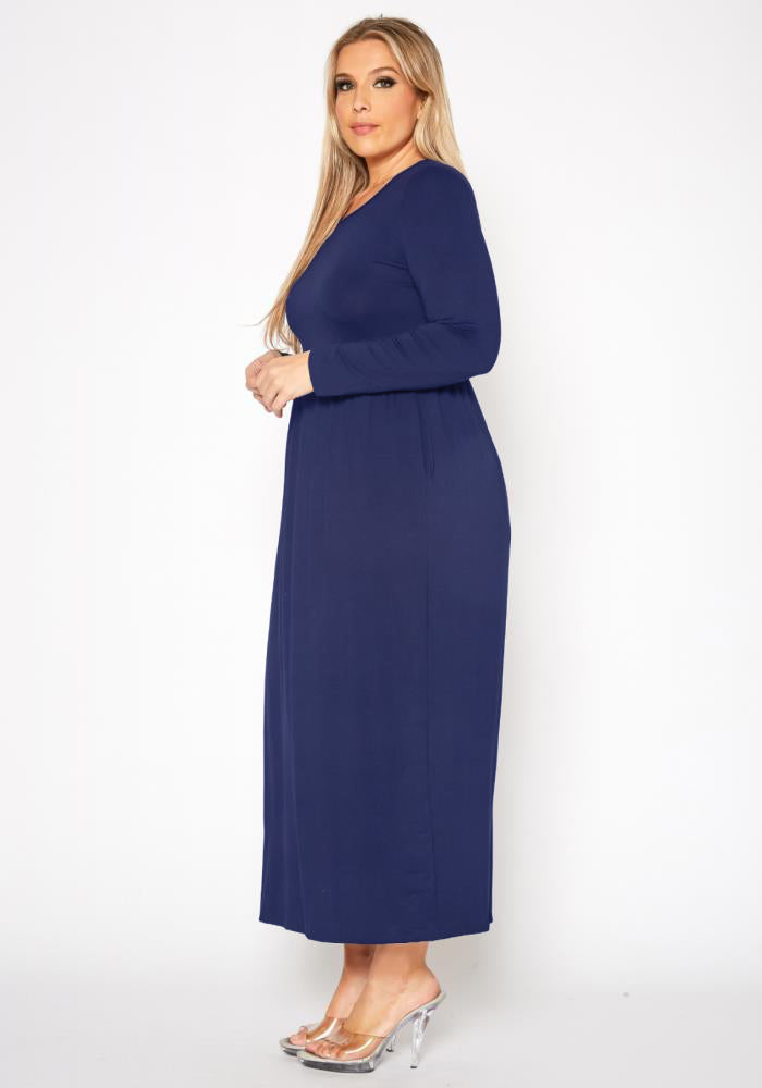 Plus Size Women's Basic Long Sleeve Maxi Dress