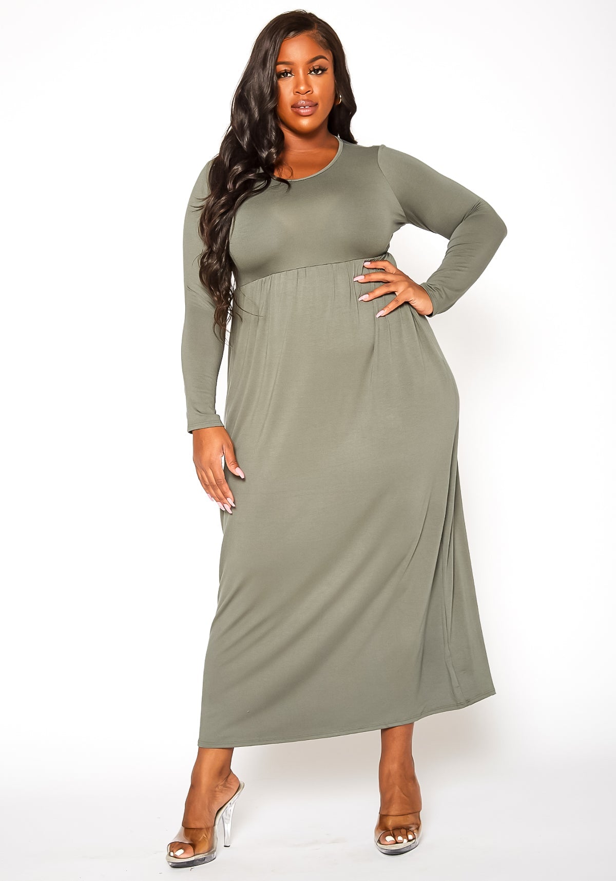 Plus Size Women's Basic Long Sleeve Maxi Dress
