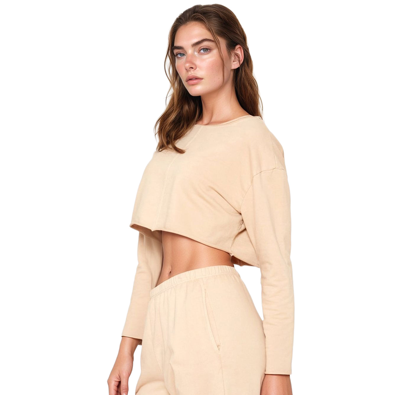 Cropped Scoop Neck Terry Sweatshirt