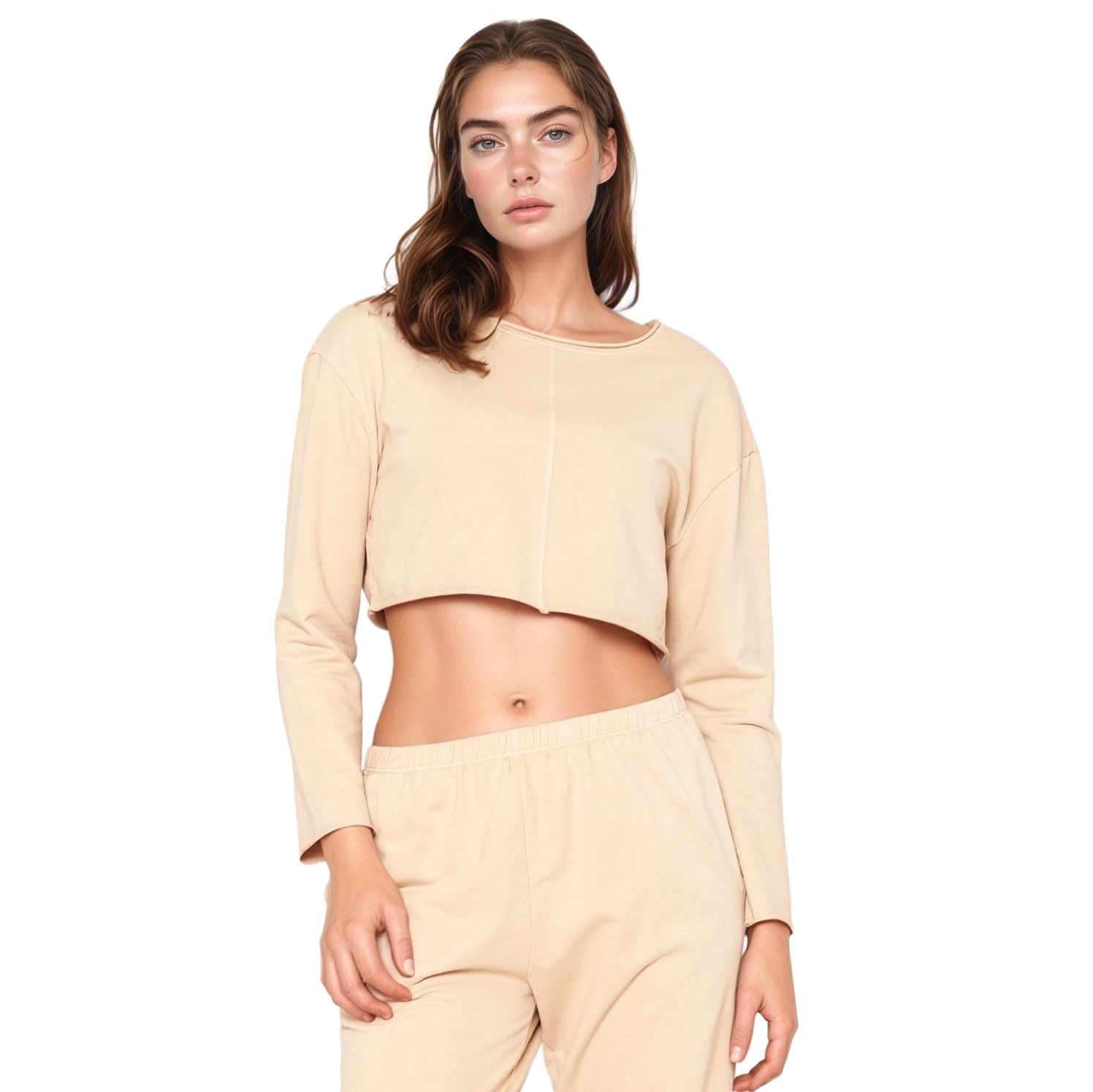 Cropped Scoop Neck Terry Sweatshirt