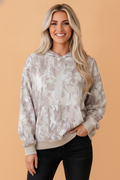 Abstract Camo Ribbed Trim Kangaroo Pocket Hoodie