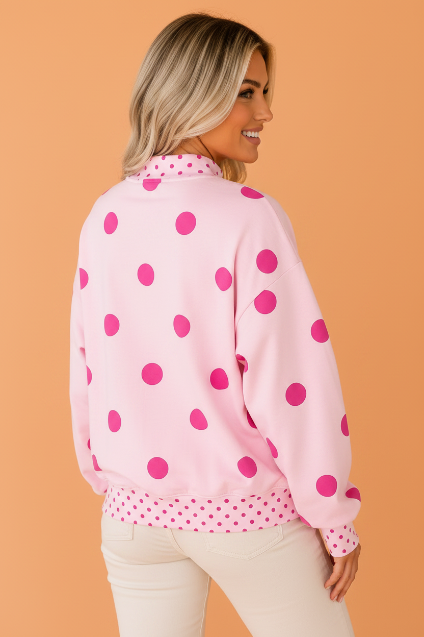 Polka Dot Patchwork Drop Shoulder Oversized Sweatshirt