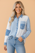 Leopard Stripe Pocketed Long Sleeve Shirt