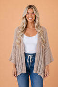 Solid Hollowed Knit Drop Shoulder Open Cardigan