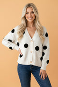 Polka Dot Button Front Oversized V-Neck Cardigan