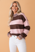 Stripe Contrast Mock Neck Drop Shoulder Sweater