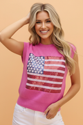 USA Flag Sequin Sleeveless Knitted Top