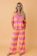 Stripe Colorblock 3/4 Sleeve Top and Pants Set