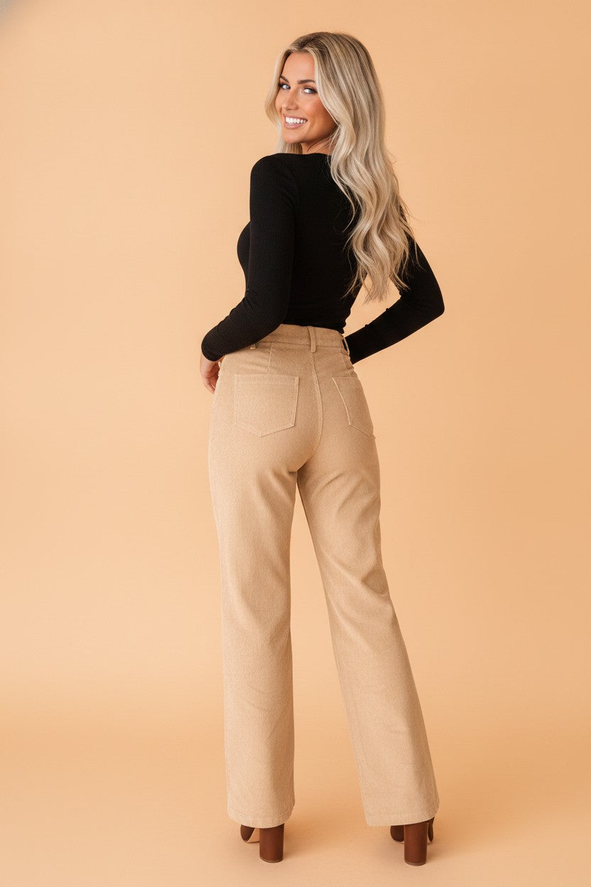 Colorblock Corduroy Side Stripe Straight Leg Pants