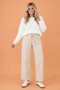 Stripe Ribbon Drawstring Waist Wide Leg Pants