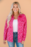 Leopard Buttoned Cuff Raw Hem Denim Jacket