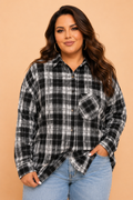 Plus Size Plaid Chest Pocket Long Sleeve Shacket